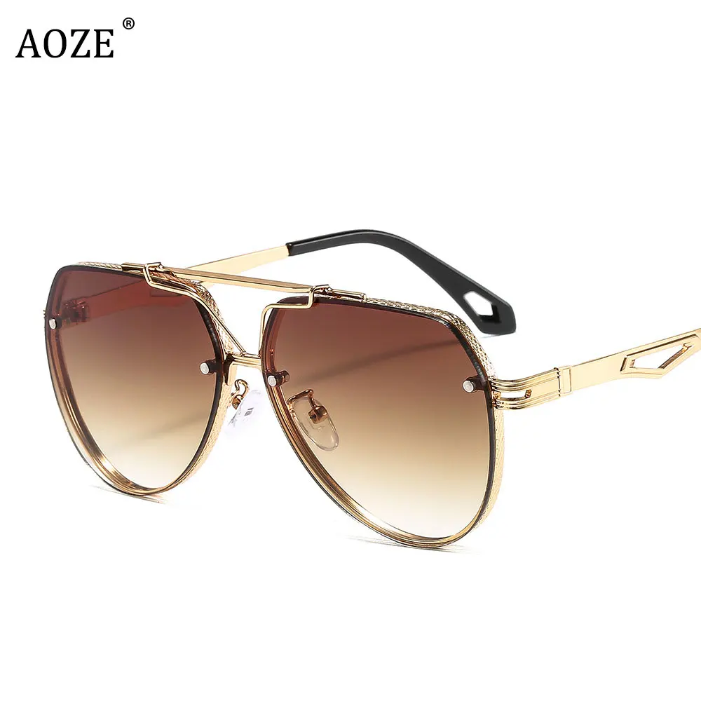 

AOZE Fashion Luxury Pilot Metal Style Gradient Sunglasses Men Women Cool Rivets Brand Design Vintage Sun Glasses Shades UV400