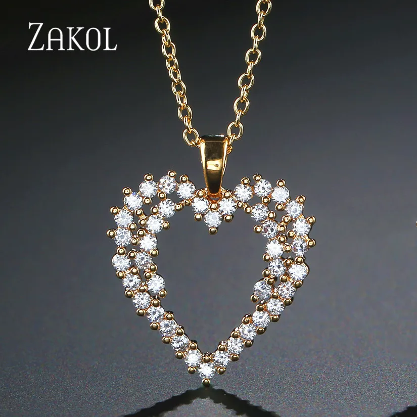 Модное ожерелье с кулоном ZAKOL из белого золота кубическим цирконием женская