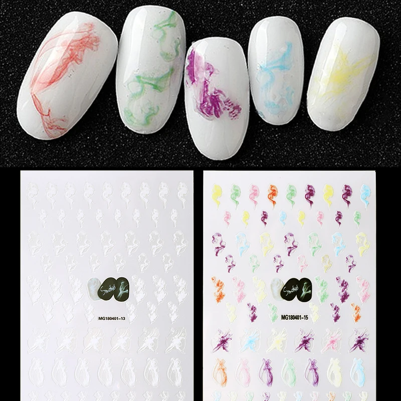1 Лист наклейки для дизайна ногтей красочные 3D переводные дизайн дымовых