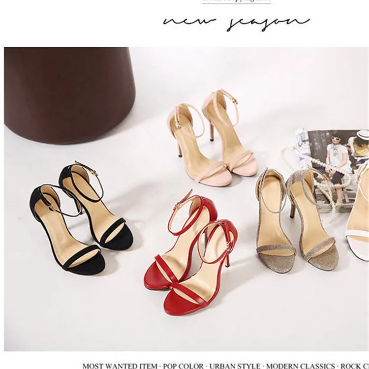 

Leather open-toed high-heeled shoes sexy thin-heeled women's sandals 12cm heel