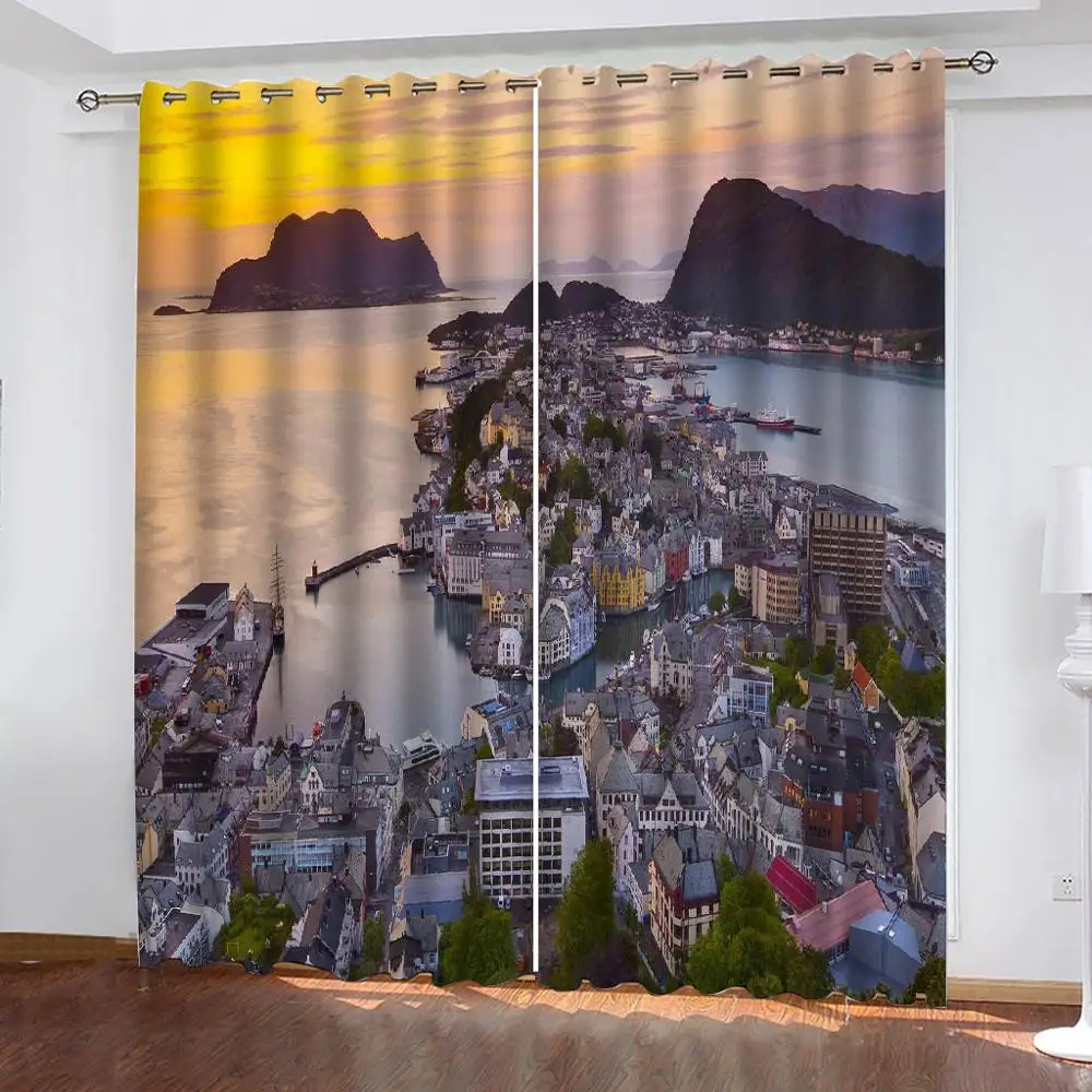 Пользовательские фото шторы 3d Европейский морской город архитектурный пейзаж