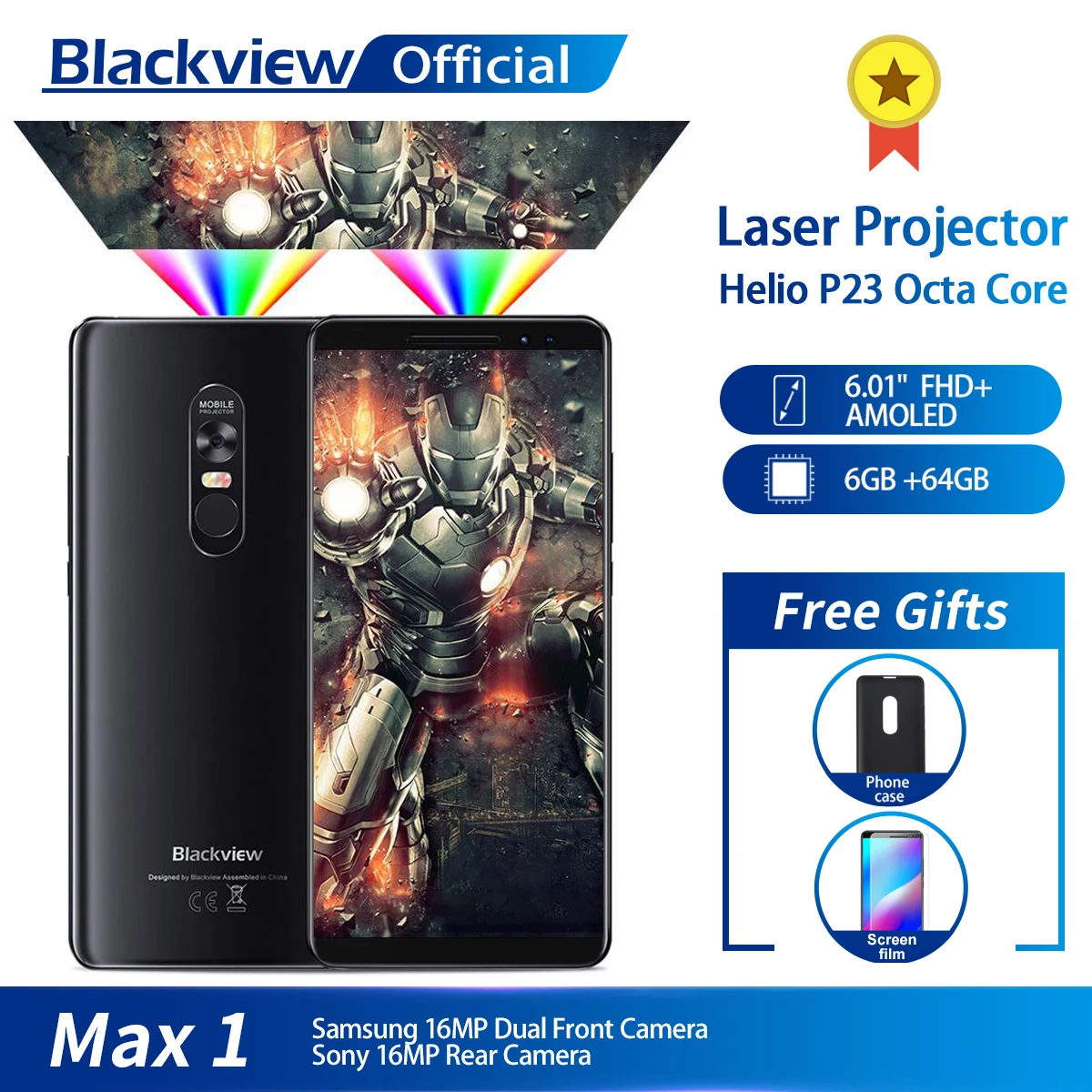 Blackview MAX 1 проектор для мобильного телефона AMOLED 4680 мАч Android 8 Мини передвижной дома