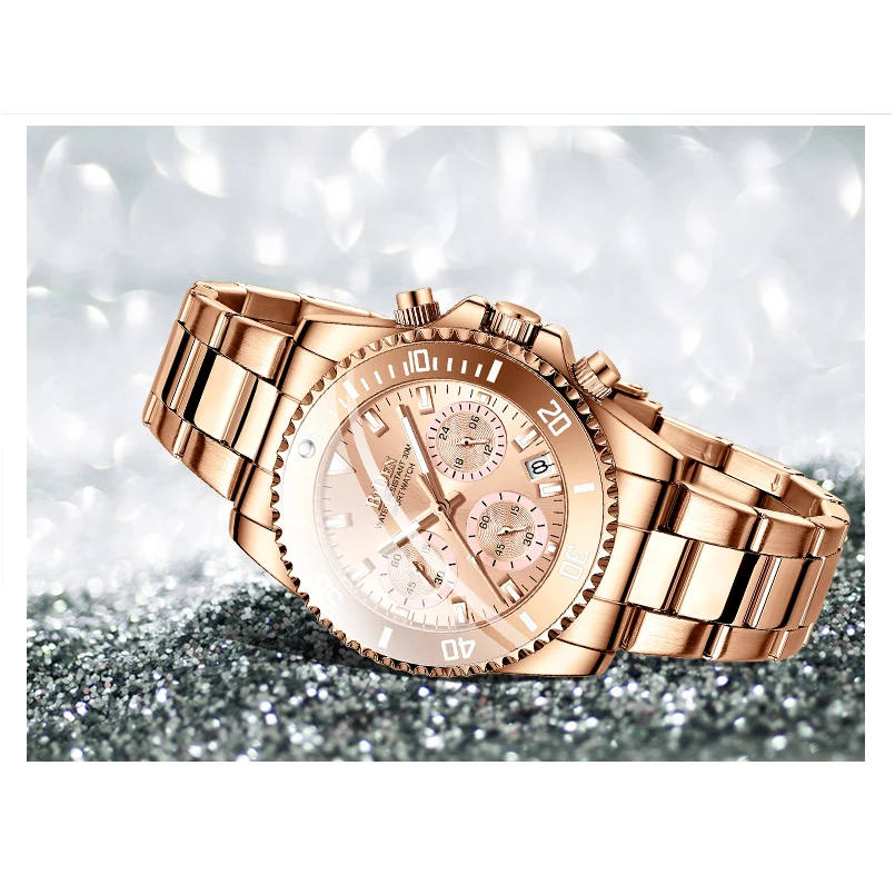 BIDEN Top Brand Luxury Women Quartz Watch True Three Eyes Chronograph Calendar Watches 12/24hours Fashion Ladies Dress Bracelet enlarge