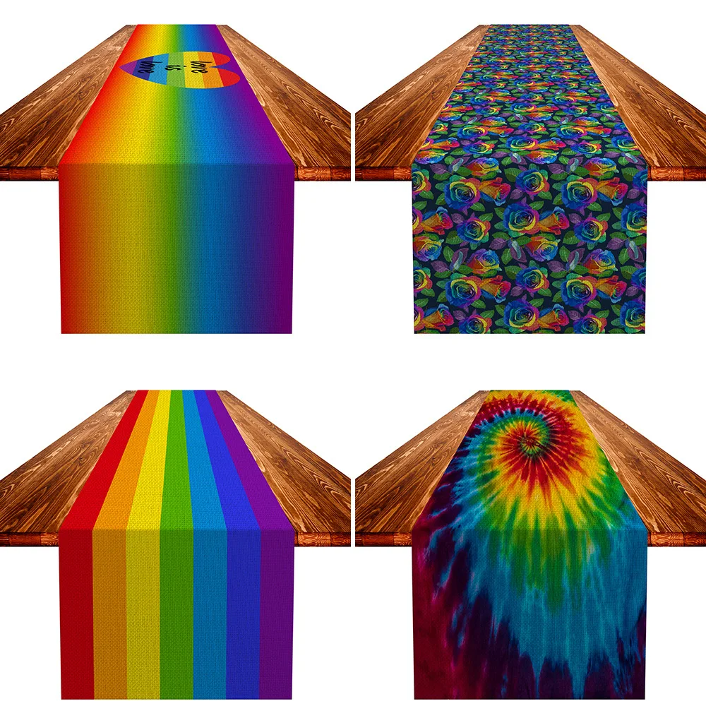 

Pansxeual Bisexual Asexual LGBTQ Rainbow Pride Colorful Valentine's Day Table Runner, Linen Material Gay Tablecloth