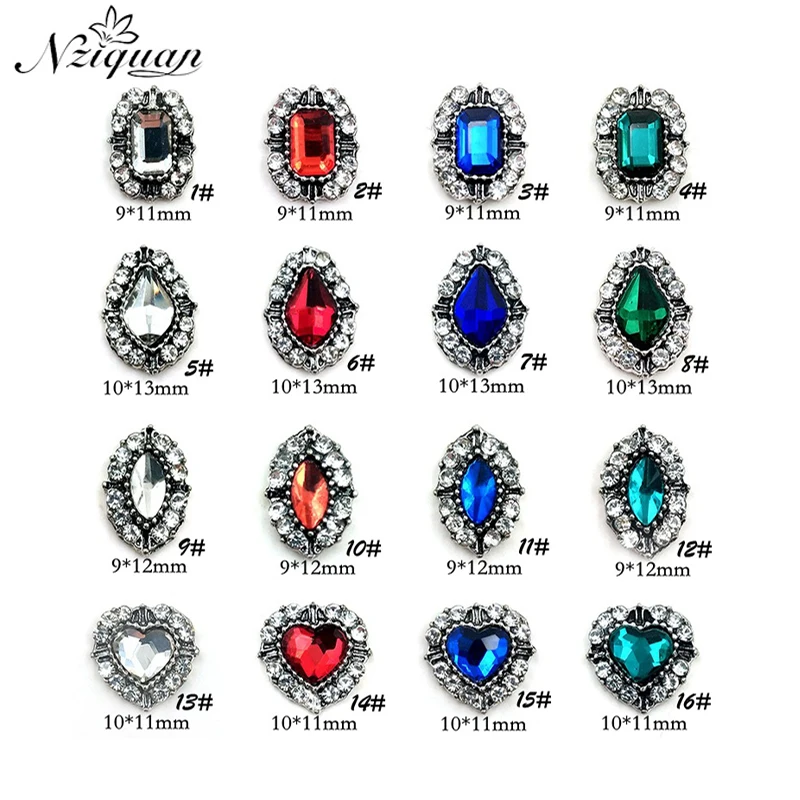 

NZIQUAN 10PCS 10mm Retro Alloy Nail Art Decoration 3D Nail Decoration Jewelry Geometric Flat Rhinestone DIY Nail Art New