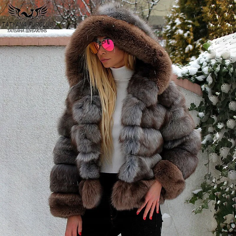2022 NEW Fashion Women Real Fox Fur Coats Winter Luxury Overcoats Trendy Woman Natural Fox Fur Jackets With Hood Genuine Coat enlarge