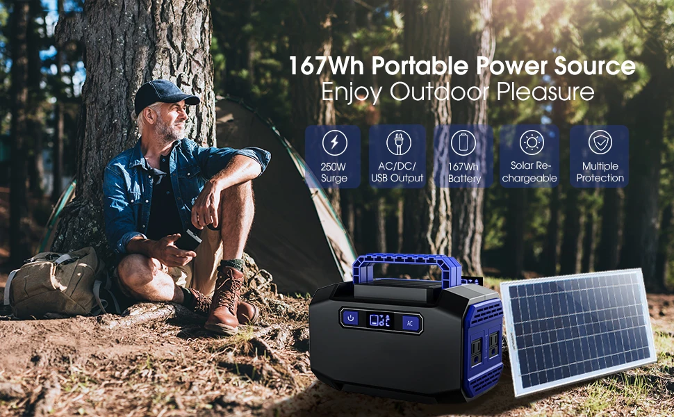 AC 110V 220V 167Wh портативный генератор солнечной энергии аккумулятор 150W для кемпинга аварийный блок питания