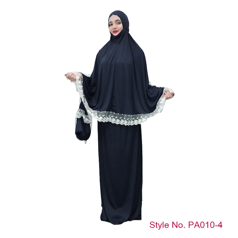 Dark Blue Lace Dress Мусульманская женская молитвенная одежда Khimar юбка комплект длинное платье хиджаб Арабская абайя Jilbab Niqab Afghanistan Clothes For Namaz - Цвет: Dark Blue Lace Dress