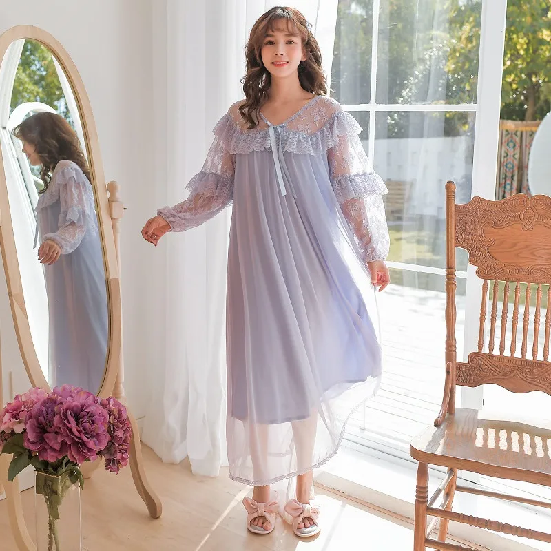 Милые Роскошные Длинные ночные рубашки женские белые кружевные модальные