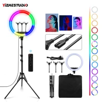 yizhestudio 10inch18inch ring lamp with 2m tripod rgb colorful lighting with phone clip remoter control for vlogging youtube