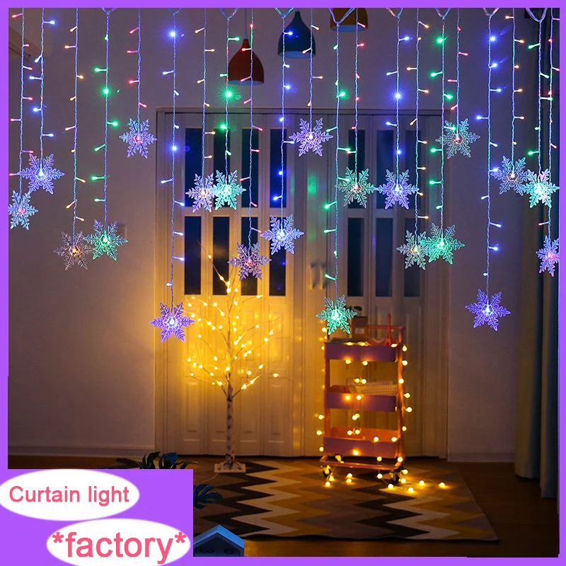 

2020 New Christmas Decoration Curtain Snowflake LED String Lights Flashing Lights Curtain Light Waterproof Outdoor Party Lights