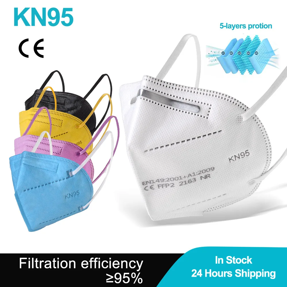 Многоразовая маска для лица KN95 ffp2mask респиратор KN 95 с 5 слоями защитная FPP2 CE 2-100 шт. |