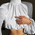 Женская атласная блузка ZOGAA, блузка с длинным рукавом-фонариком и высоким воротником, шелковые женские блузки и рубашки, топ, весна-осень 2021