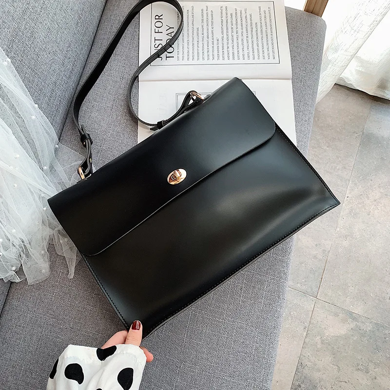 

New Stylish Simple Solid Color Lock Flip Bag Shoulder Diagonal Women's Bag