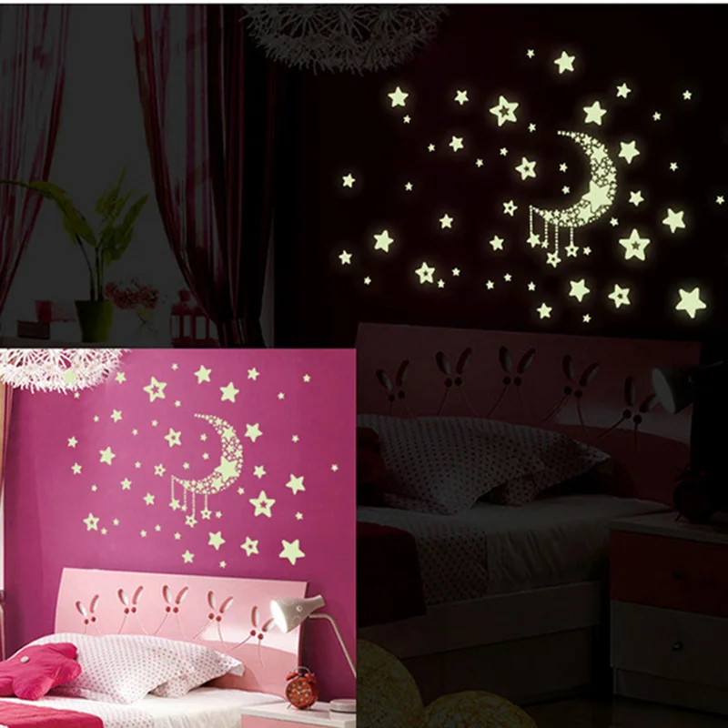 

Star moon Luminous Sticker Kids rooms Living room bedroom Glow in the dark decoration home decals fluorescent Wall Stickers