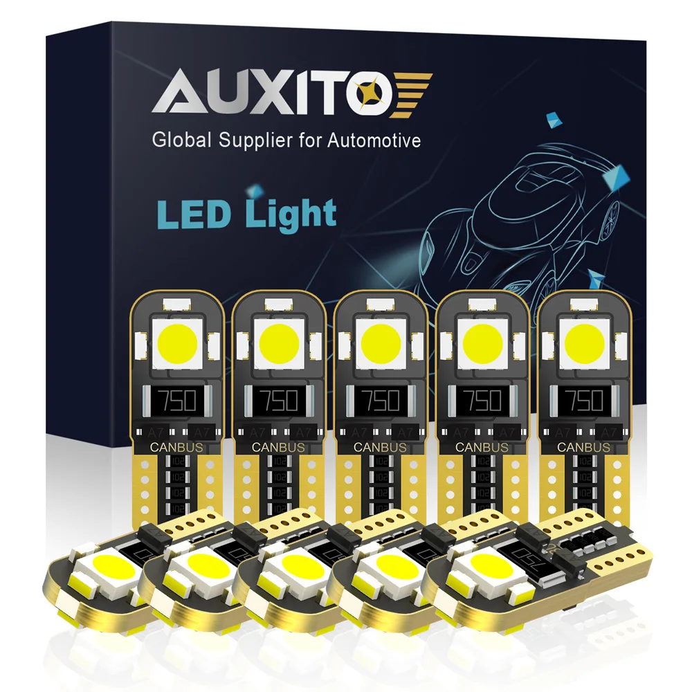 

AUXITO 10Pcs T10 LED CANBUS Car Lamp W5W 168 194 LED Light For Car Interior Clearance Lights Reading Bulb Auto 12V 6000K White