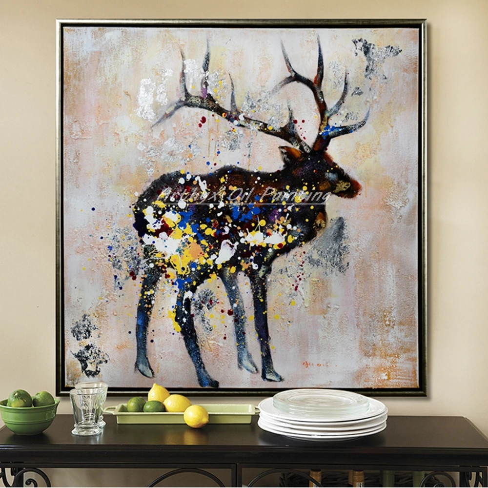 

Arthyx ручная роспись олень Давида картины маслом на холсте Современный абстрактный поп-арт-стена картина для гостиной домашний декор