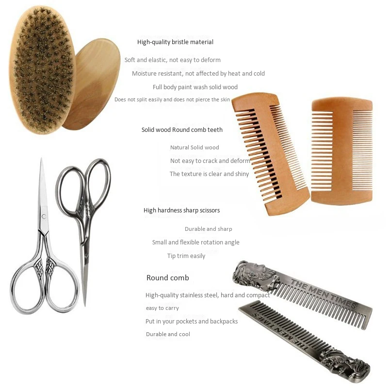 

4Pcs/Set Beard Brush Comb Men's Styling Tools Mustache Hair Care Grooming Kit with Bag