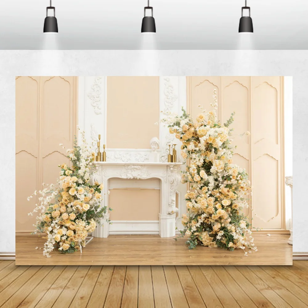 

Виниловый фон для фотосъемки, шикарный настенный камин, Интерьерная сцена, деревянный пол, цветы, постер, детский портрет, фотографические ф...