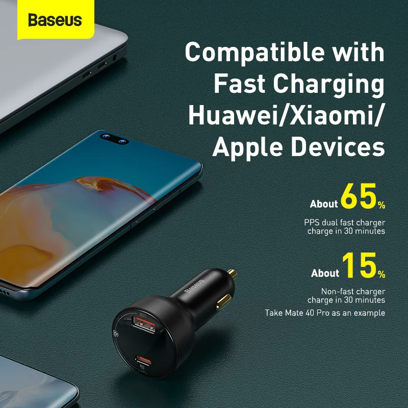 Автомобильное зарядное устройство Baseus 100 Вт быстрая зарядка 4 0 QC 3 USB Type C PD для iPhone