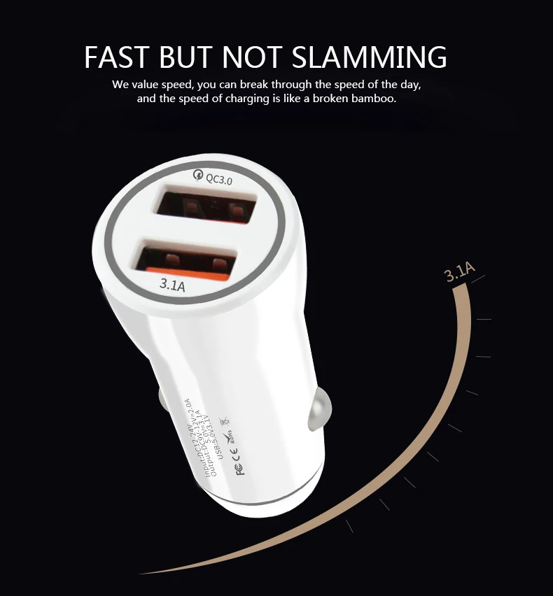 3.1A двойное USB Автомобильное зарядное устройство Быстрая зарядка 3,0 Универсальный мобильный телефон автомобильное зарядное устройство для Xiaomi samsung S8 iPhone 6 6s 7 8 Plus планшет