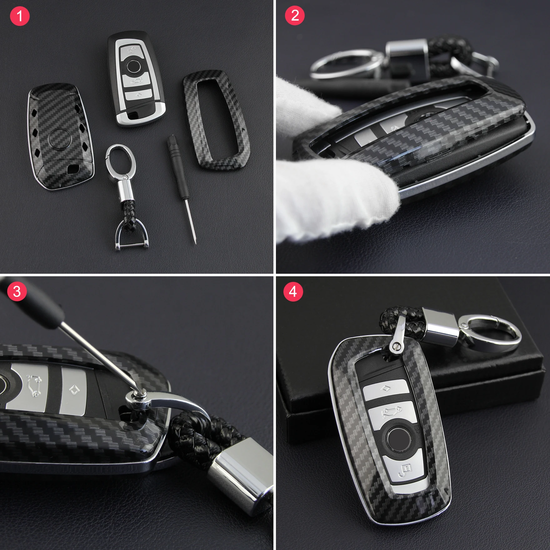 

For BMW X3 X4 1 2 3 4 5 6 7 Series Carbon Fiber Car Key Fob Chain Hard Cover Case Accessories F20 F22 F30 F31 F10 F01 F25 F26