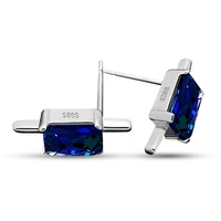 fashion mens and womens 925 silver filled square stud earrings for women blue cubic zircon birthstone earrings jewelry