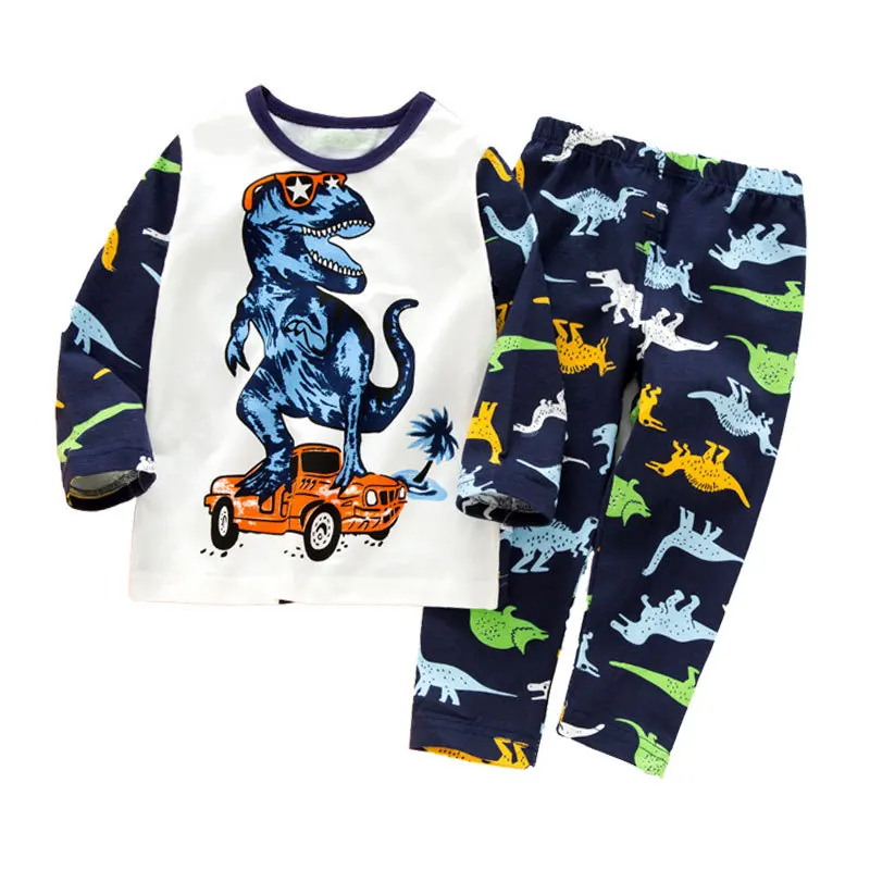PJC163 dino car Детская Пижама для мальчиков, пижама, нарядное платье, осенний комплект «Русалочка» для маленьких девочек, одежда из хлопка, Haine Copii Пижама kinderen де, мультфильмов «Человек-паук», «Бэтмен» - Цвет: PJC163 dino car
