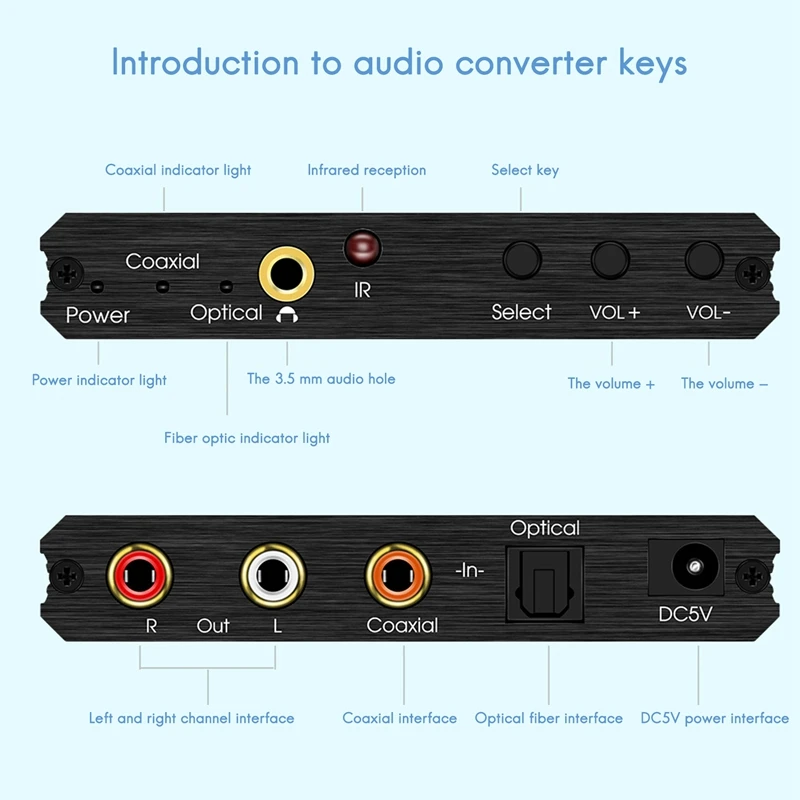 

Digital to Analog Audio Converter 192KHz with Volume Control Bass Adjustment and Remote Control