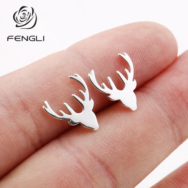 Женские Романтические серьги-гвоздики FENGLI милые из нержавеющей стали с оленем