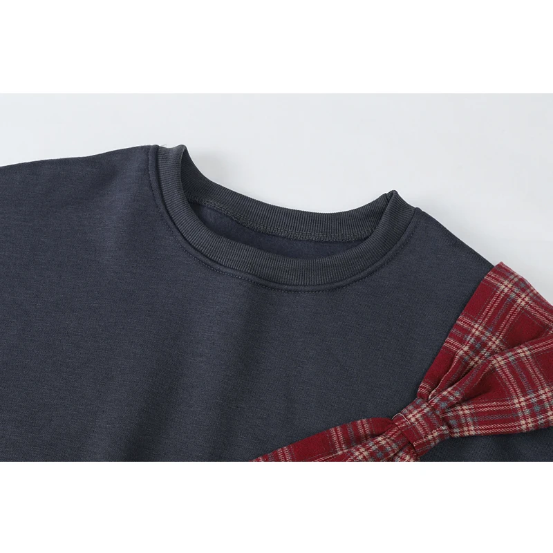 Свитшот женский с бантом милая Толстовка в стиле пэчворк пуловер круглым вырезом