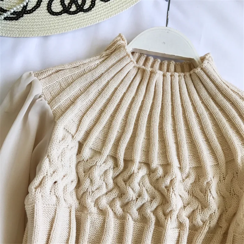 Женский трикотажный пуловер MUMUZI хлопковый лоскутный свитер с сеточкой и длинным