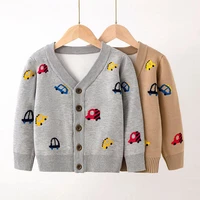 new boys knit cardigan sweater print car v neck long sleeve tops baby boy clothes spring autumn children clothing