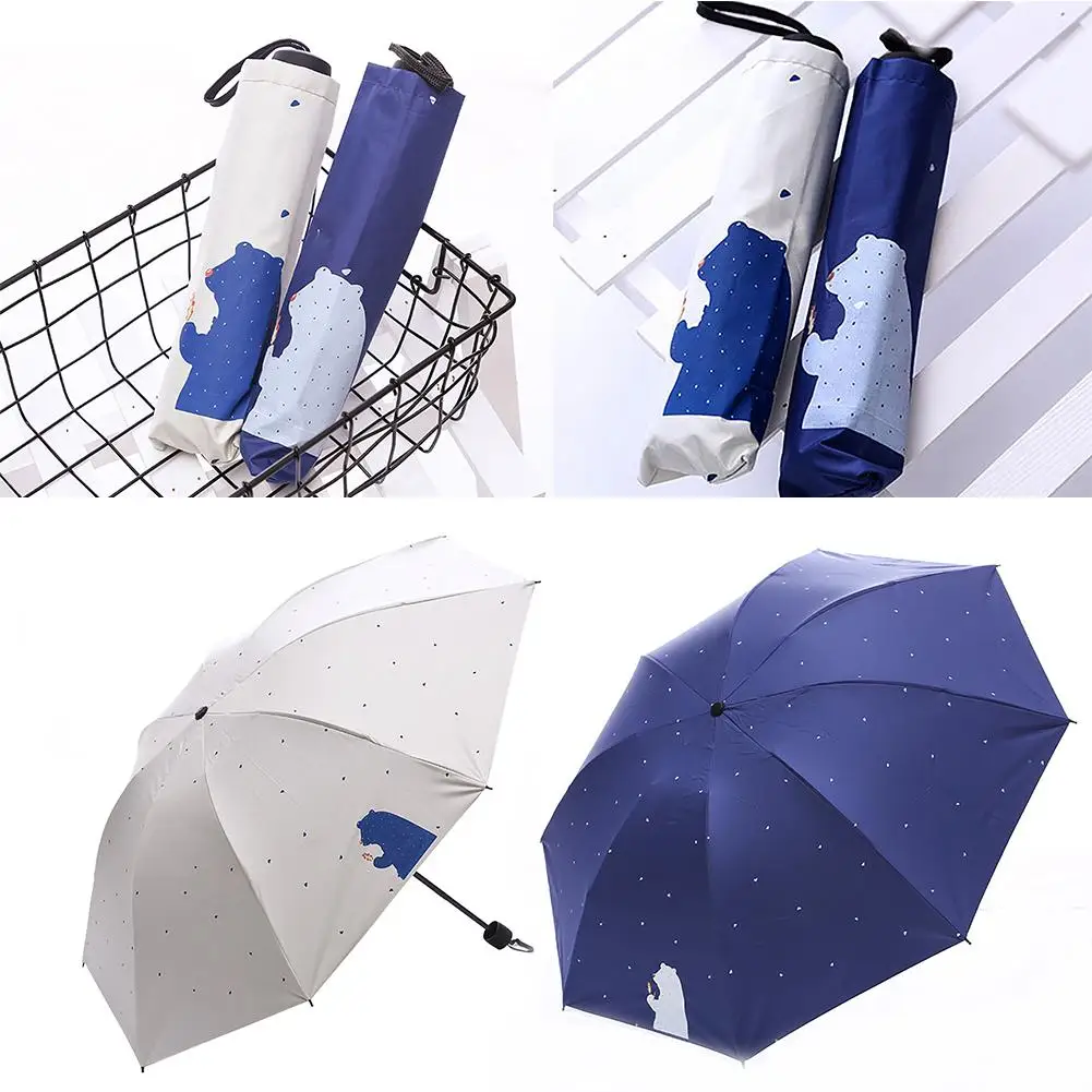 

Cartoon Bear Dots Pattern Women 3 Folding Summer Anti-UV Sun Rain Mini Umbrella Rain Women WaterproofConvenient Travel Parapluie