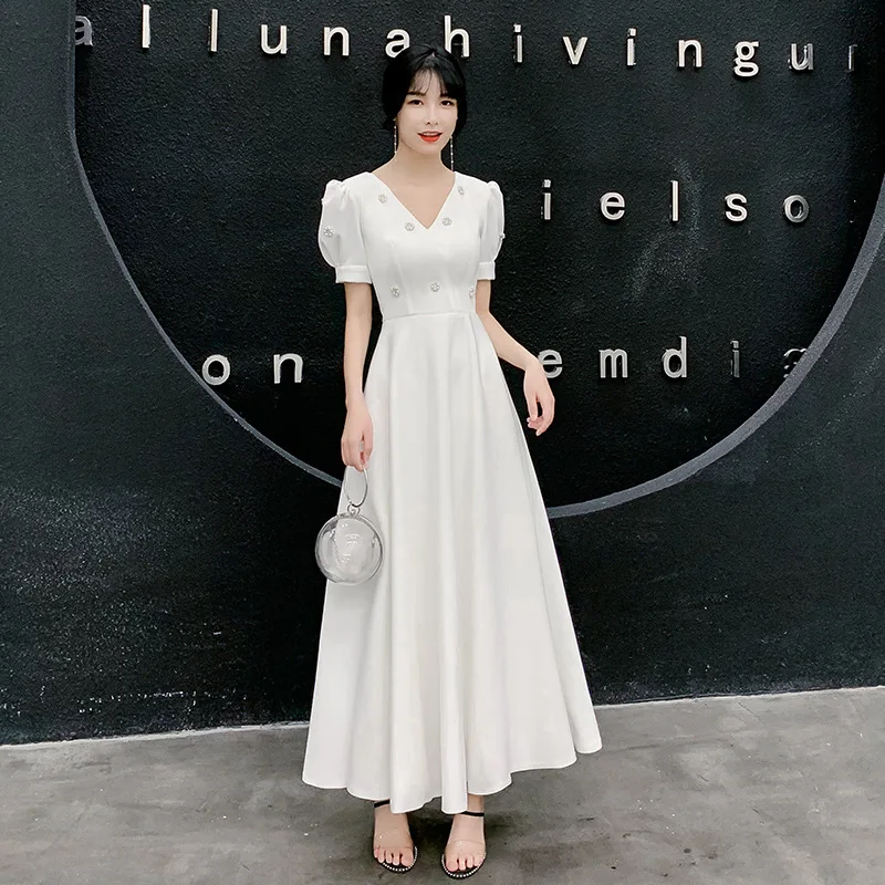 

Женское длинное вечернее платье, белое элегантное банкетное платье во французском стиле на лето, 2020