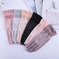 1 pairs lace bow driving gloves touch screen women gloves thin anti slip wave point cotton gloves summer sunscreen lady mitten