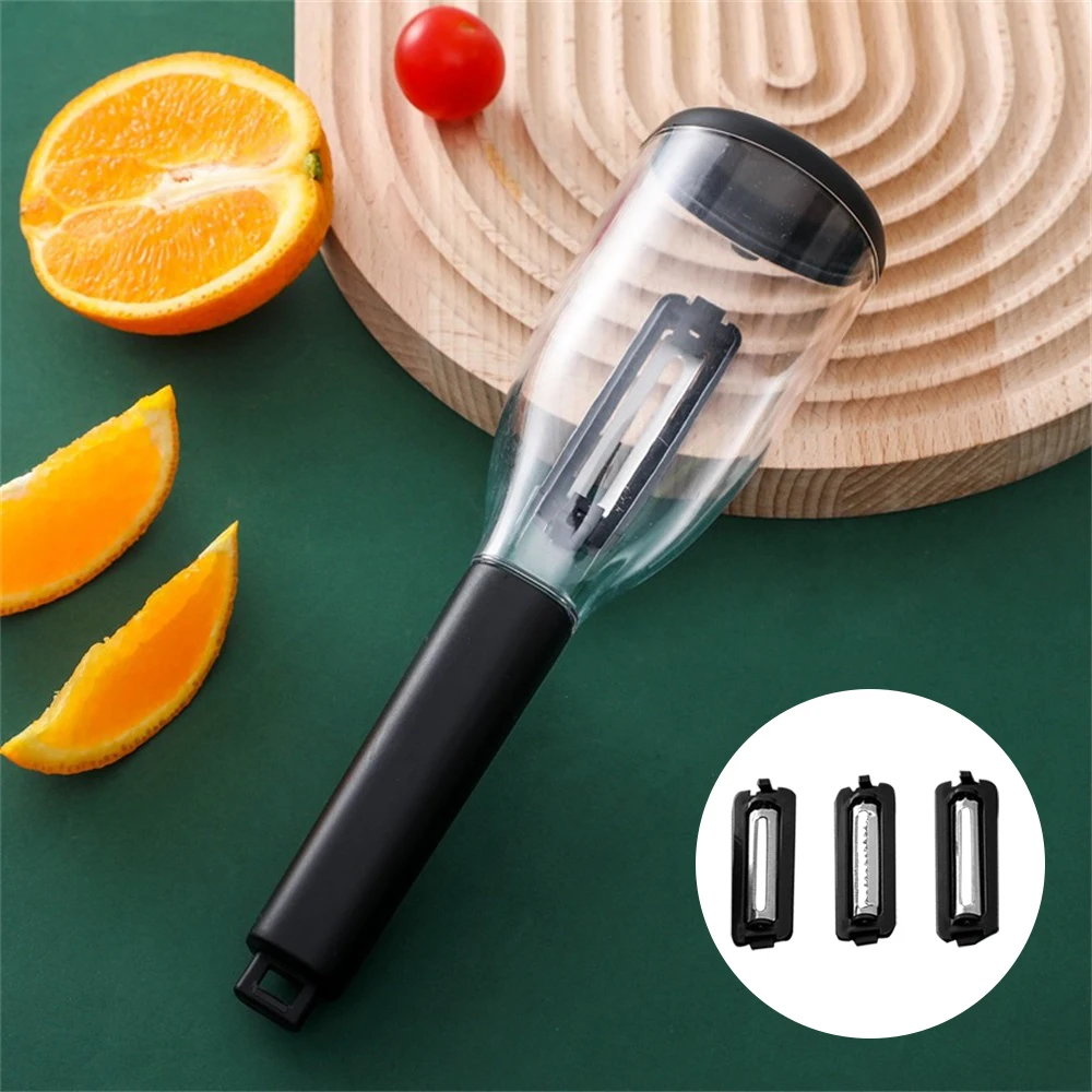 

Vegetable Peeling Knife with Container Shredder Citrus Orange Lemon Carrot Potato Peeler Blade Grater 3 in 1 Kitchen Tools