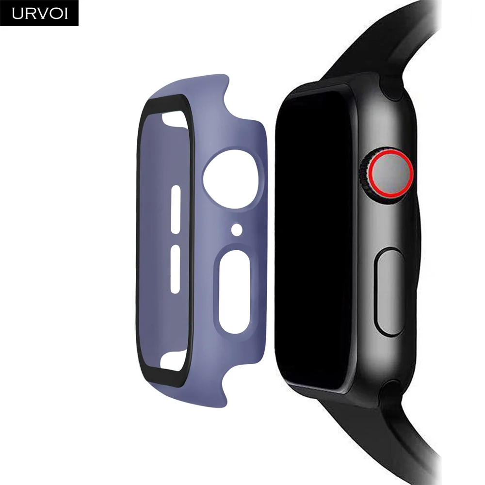 Alaskan Blue URVOI полное покрытие для Apple Watch series 5 4 3 2 Чехол 40 44 м матовый пластиковый бампер с закаленным стеклом для iWatch Pine Green band - Цвет: Alaskan Blue