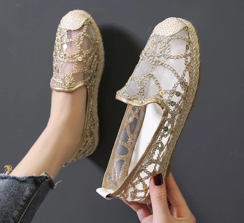 

New Hollow Lace Flat Shoes Women Summer Loafers Breathable Loafers Ladies Shoes Casual Fashion Sports Shoes Zapatos