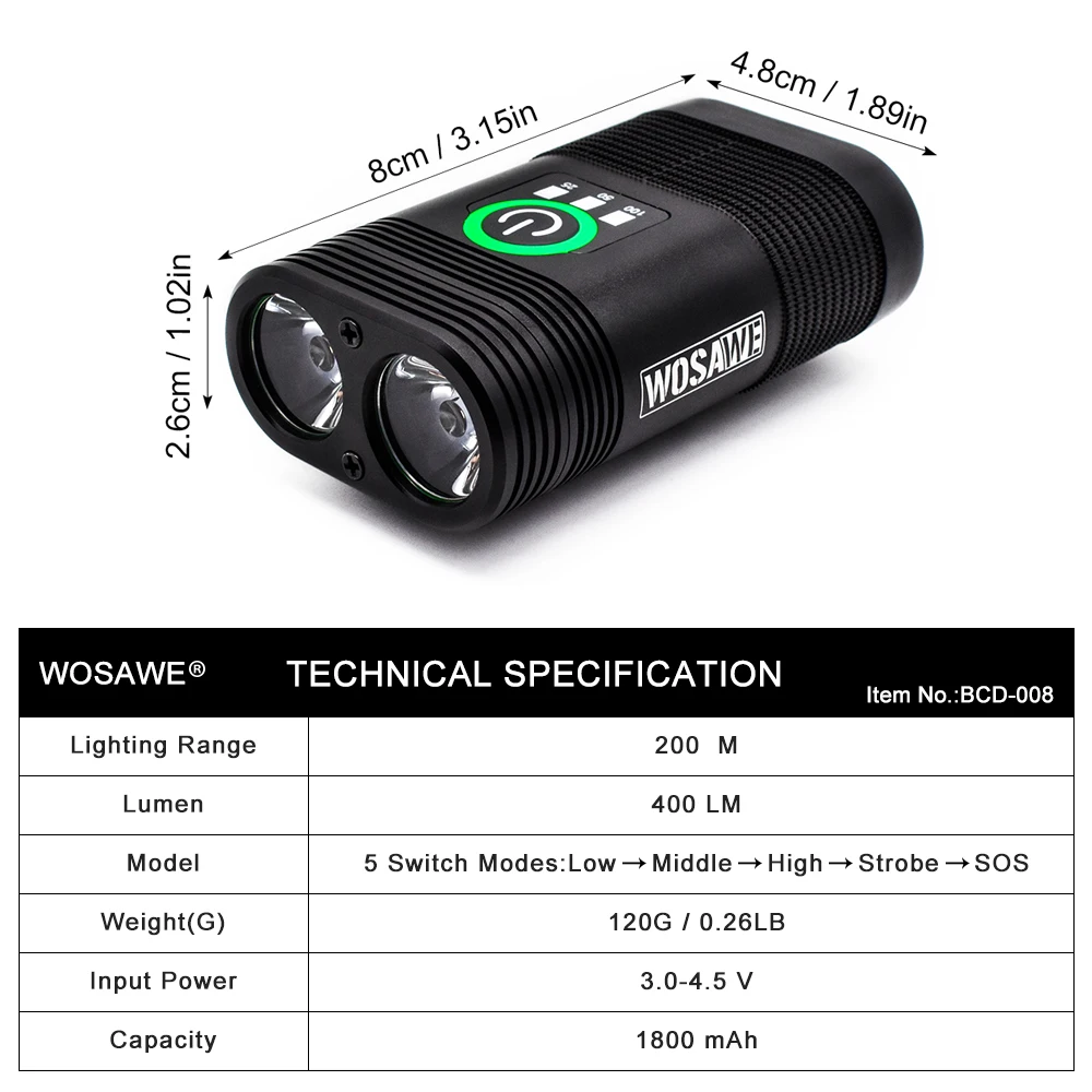 WOSAWE USB 2400 лм велосипедный светильник IP67 водонепроницаемый светодиодный на руль