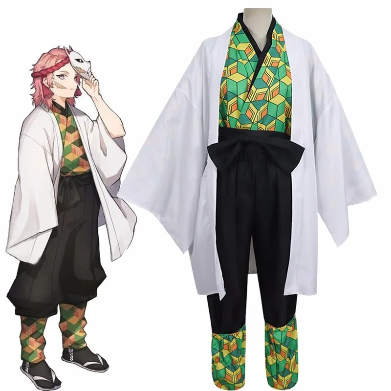 

Demon Slayer Kimetsu no Yaiba Sabito Cosplay Costume Full Set Japan Kimono Cloak Uniforms Men Women Halloween Costume Mask Wig