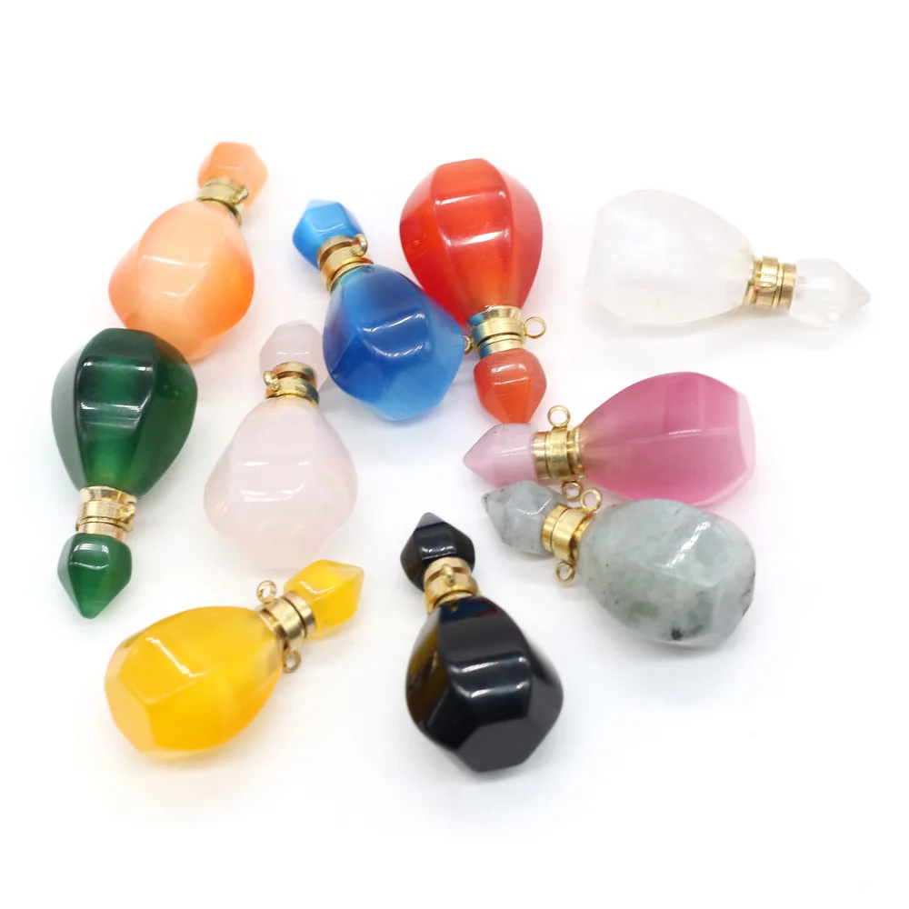 

Natural Stone Perfume Bottle Essential Oil Diffuser Connectors Pendant Charms Cat Eye Fit Necklace for Jewelry Making 15x35mm