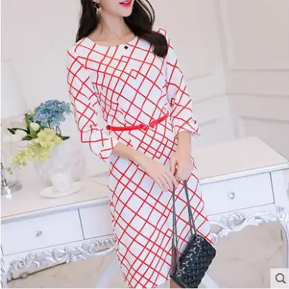 

Women's spring summer new fashion o-neck Plaid dress female slim plus size brief one piece solid half sleeve dress TB1379