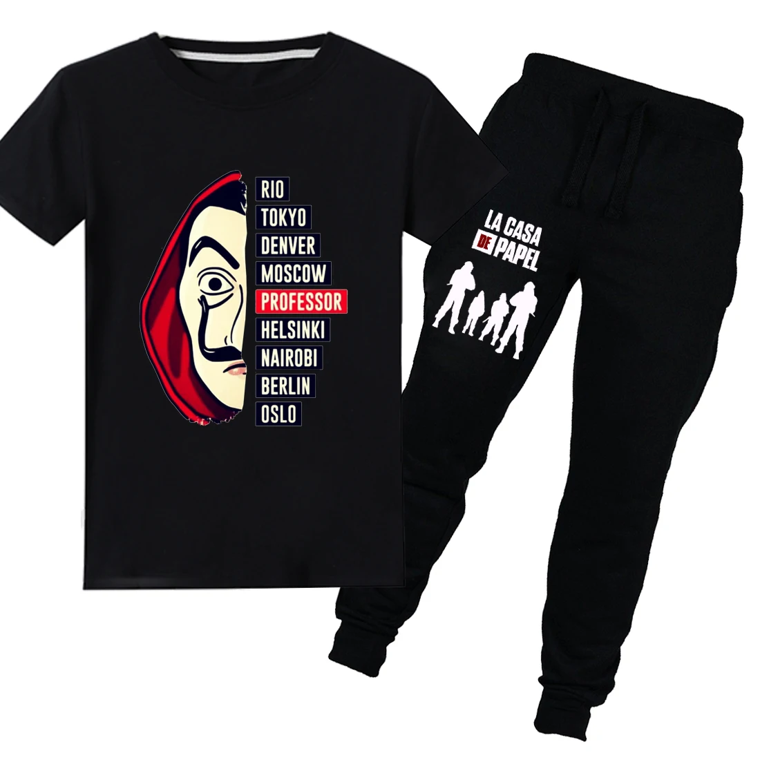 Детские вечерние летние футболки с принтом Дом паперов La Casa De Papel + брюки