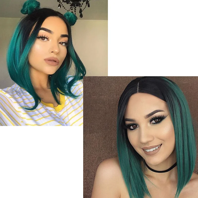 

CHARMING Straight Black Synthetic Wigs None Bangs For Women Medium Length Hair Bob Wig Heat Resistant Bobo Hairstyle Cosplay Wig