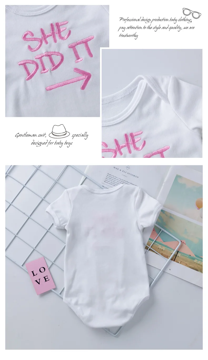 

Baby Twins Romper Embroidered Letters Cotton White Short-Sleeved Romper Diaper Cover Pants 0-2T Sister Newborn Baby Jumpsuit