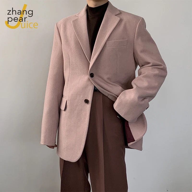 New Tide Mens Fashion Solid Blazer Design Hot Casual Male Slim Fit Suit Jacket Korean Pink Blazer Costume