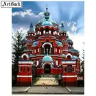 5d diy алмазная живопись наклейка с замком камни в форме ромбаНабор для рисования с круглыми камнями и полотном с вышивкой христианской церкви пейзаж 3d алмаз мозаики