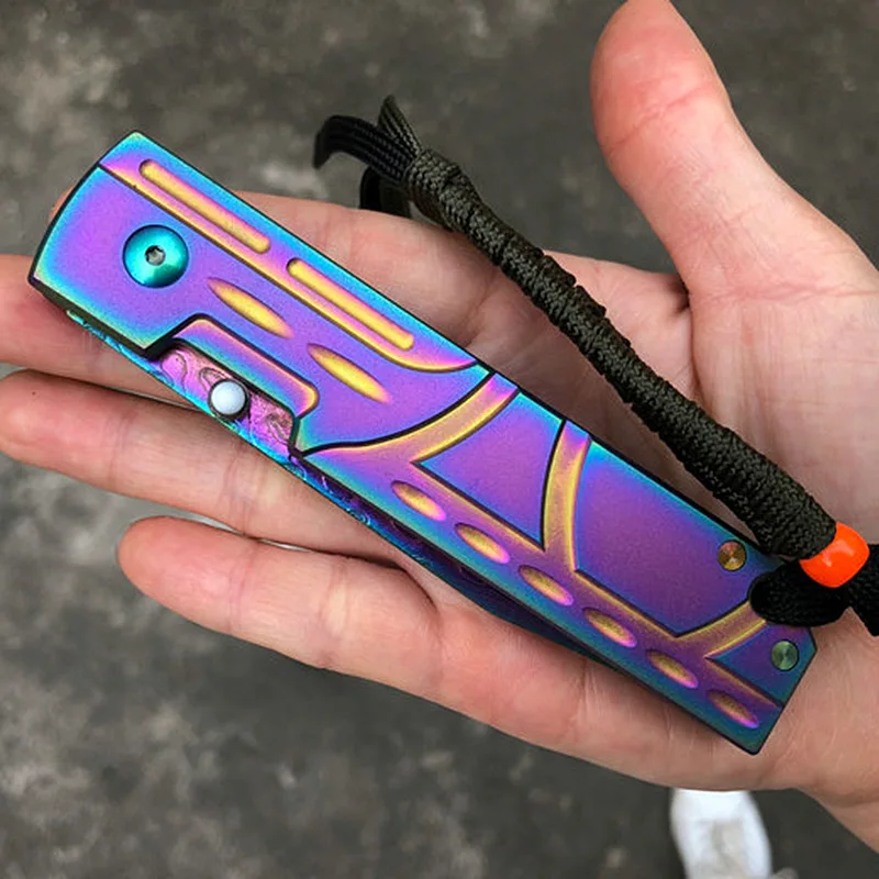 

Iridescence Damascus Steel Blade Folding Knife Titanium Alloy Handle Outdoor Hunting Survival Camping Saber EDC Fruit Gift Knife
