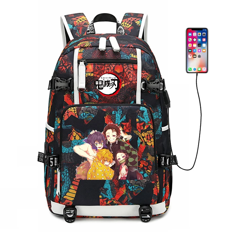 

Демон рюкзак Slayer Водонепроницаемый школьные ранцы Agatsuma Nezuko Zenitsu рюкзак через плечо сумки с зарядка через USB рюкзак для ноутбука